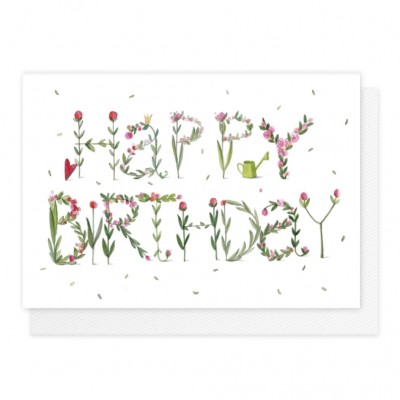 Cartão Happy Birthday Flores com Envelope